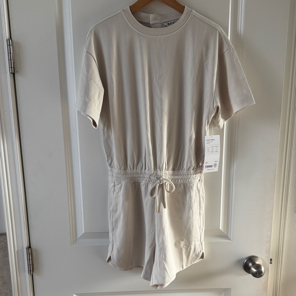 Athleta Cream Short-Sleeve Romper Jumpsuit